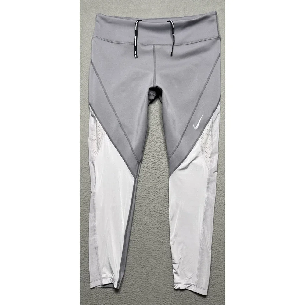 Nike Dri-Fit Epic Lux Mesh Side Panels Compression Leggings Womens Sz Large Gray